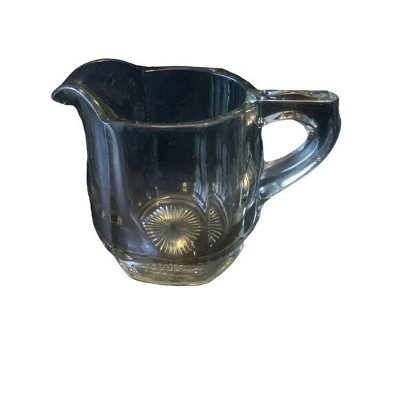 Vintage Heisey Glass Creamer Hexagon Sunburst Base Transparent Classic Style - Picture 5 of 12